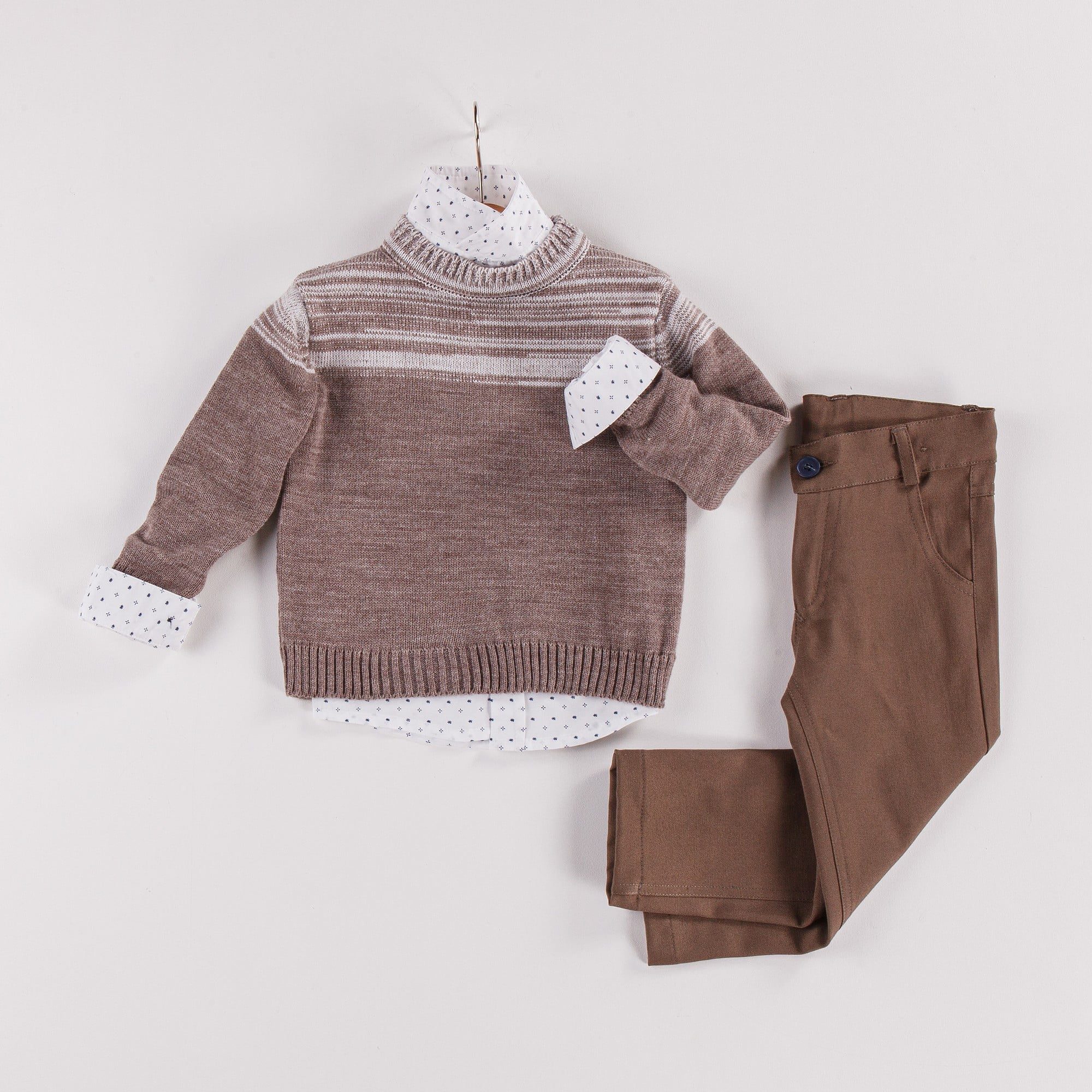 Gabardine Tricot Knitwear 3-Piece Set (Pullover - Pant - Shirt Set) / 6-9M | 9-12M | 12-18M | 18-24M - Kids Fashion Turkey