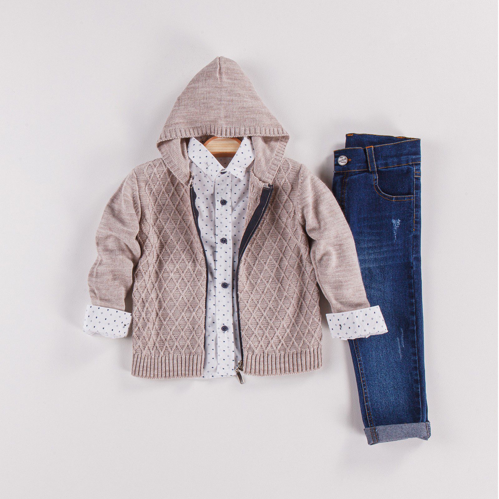 Denimed Tricot Sets ( 3 Piece Set ) - (Hoodie Pullover - Pant - Shirt Set) / 6-9M | 9-12M | 12-18M | 18-24M - Kids Fashion Turkey
