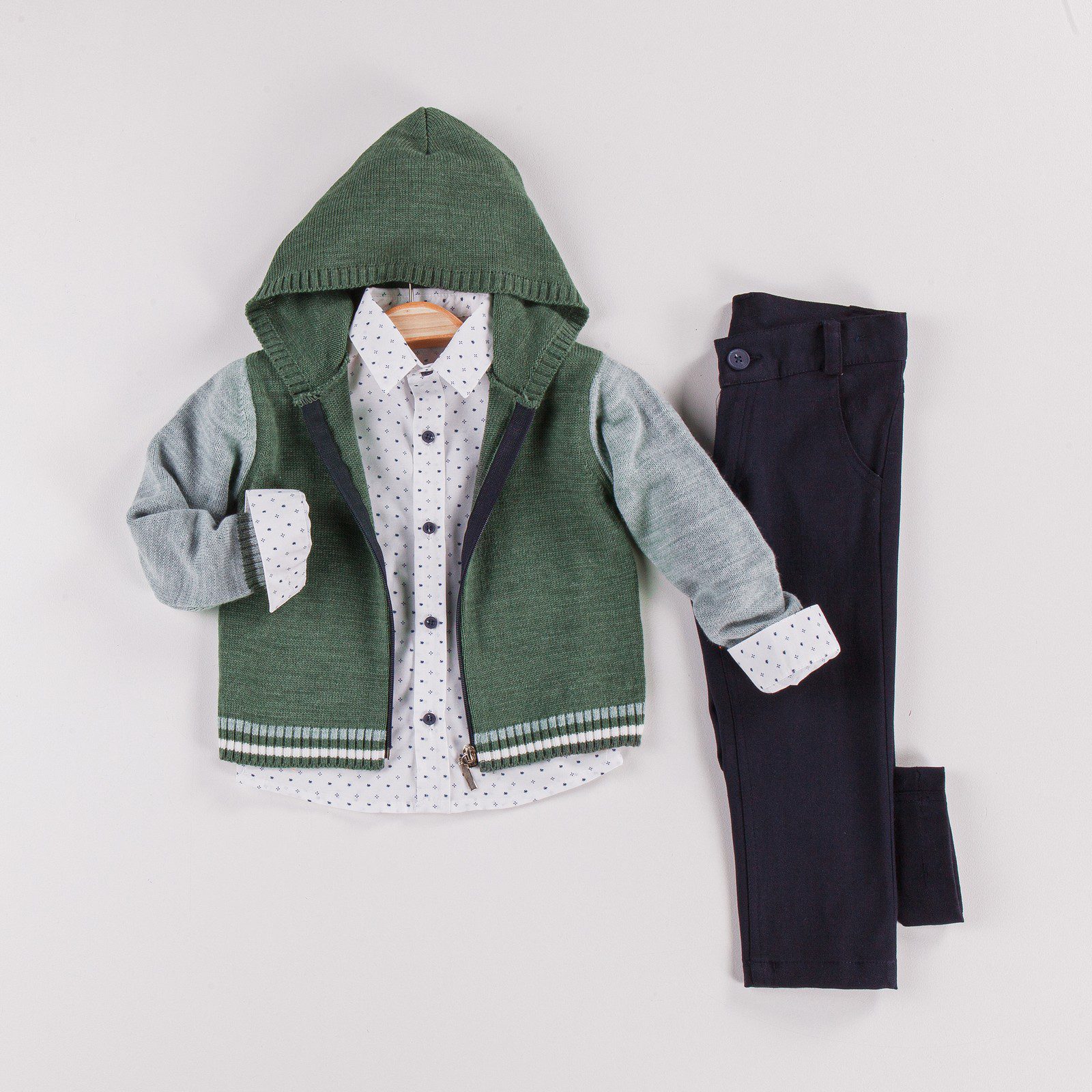 Gabardine Tricot Knitwear 3-Piece Set (Hooded Sweetshirt - Pant - Shirt Set) / 2-3 Y | 3-4 Y | 4-5 Y | 5-6 Y - Kids Fashion Turkey