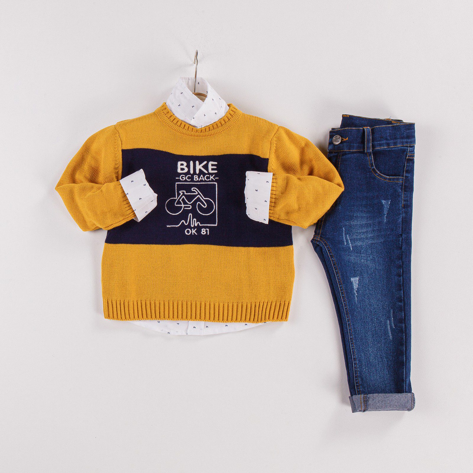 Mustard Themed Knitwear 3-Piece Set (Pullover - Pant - Shirt Set) / 2-3 Y | 3-4 Y | 4-5 Y | 5-6 Y - Kids Fashion Turkey