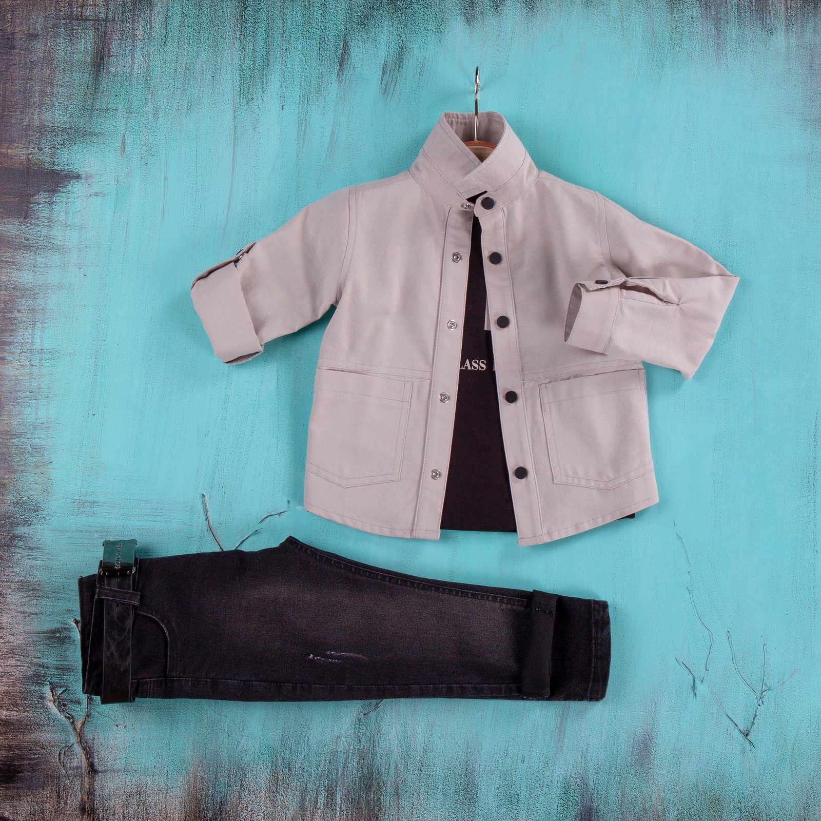 Coating Buttoned Jacket 3-Piece Set (Jacket - Jeans - T-Shirt Set) / 6-7 Y | 7-8 Y | 8-9 Y | 9-10 Y - Kids Fashion Turkey