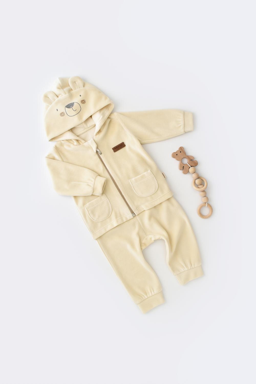 Hooded Velvet Long Sleeved Body &Amp; Pant Set / Organic Cotton - 3-6M | 6-9M | 9-12M | 12-18M | 18-24M - Kids Fashion Turkey
