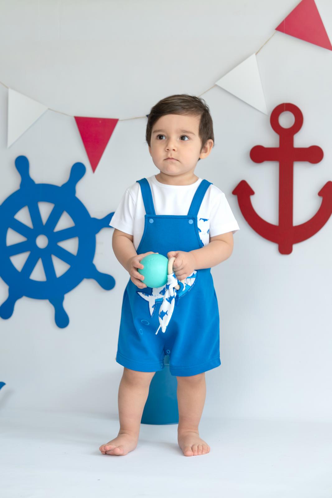 Blue Shark Organic Baby Boy Short Jumpsuit / 3-6M | 6-12M | 1-2Y - Kids Fashion Turkey