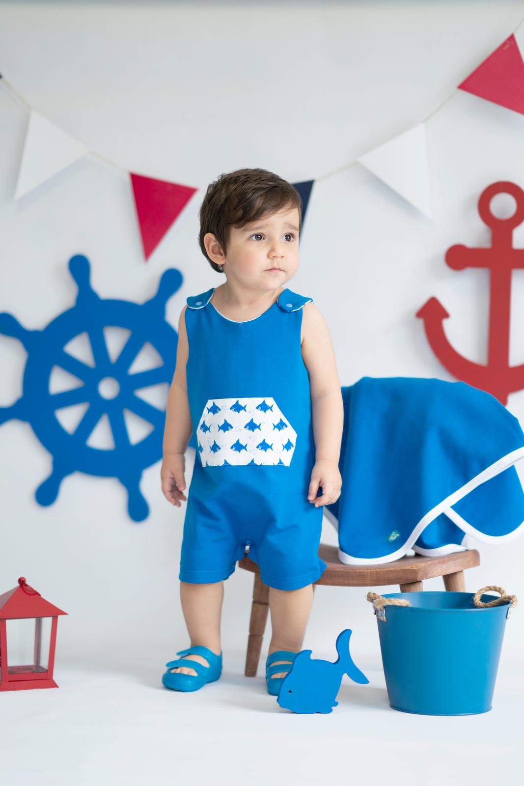 Shark In Blue Organic Baby Boy Rompers / 3-6M | 6-12M - Kids Fashion Turkey