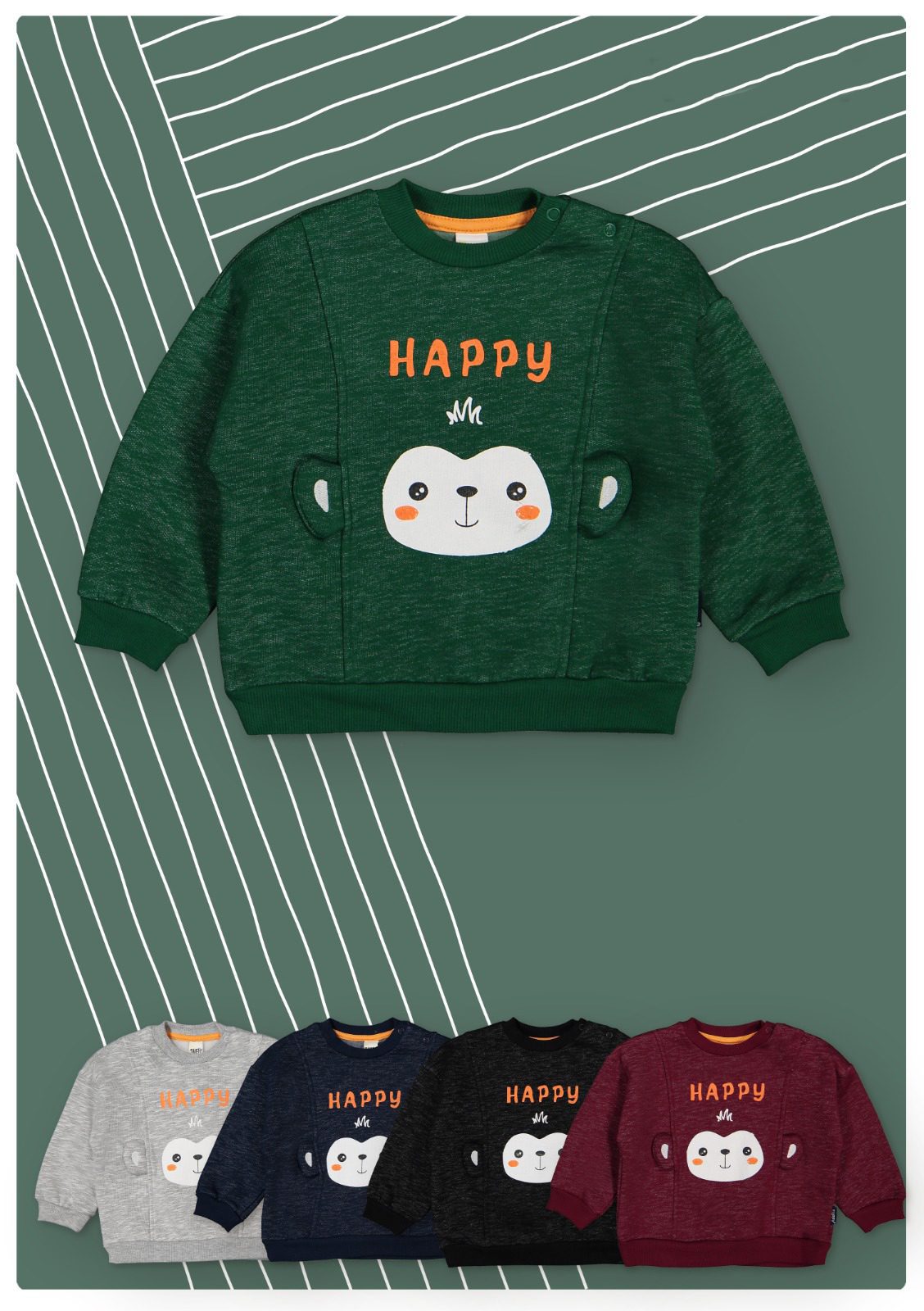 Happy Monkey Boys Sweatshirt / 6-9M | 9-12M | 12-18M | 18-24M - Kids Fashion Turkey