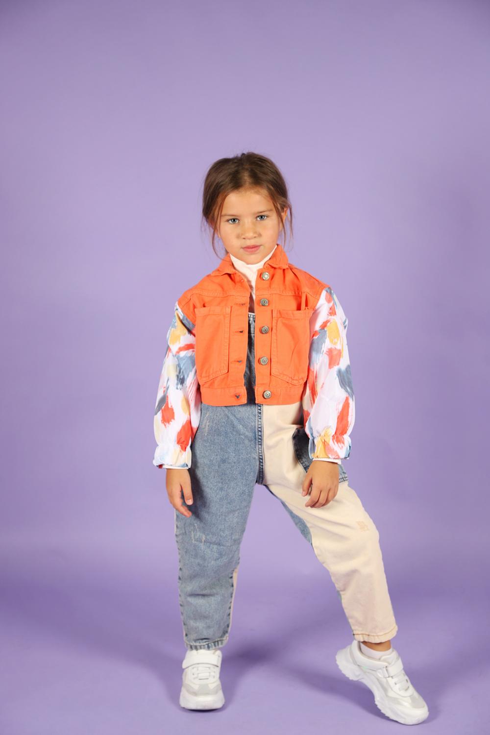 Girl Sleeve Detailed Orange Denim Jacket / 4-5Y | 6-7Y | 8-9Y | 10-11Y | 12-13Y | 14Y - Kids Fashion Turkey