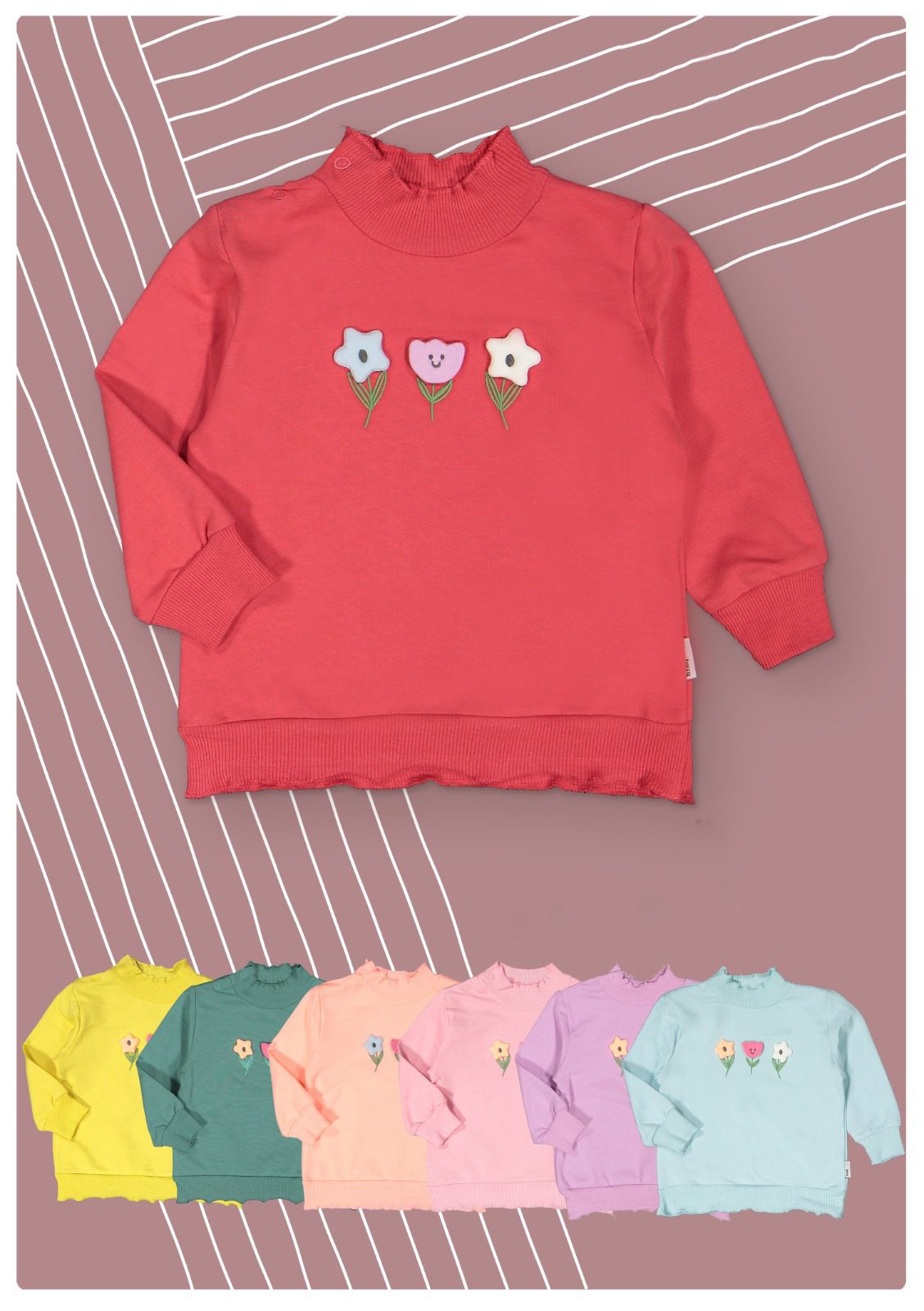 Flower Girls Sweatshirt / 6-9M | 9-12M | 12-18M | 18-24M - Kids Fashion Turkey
