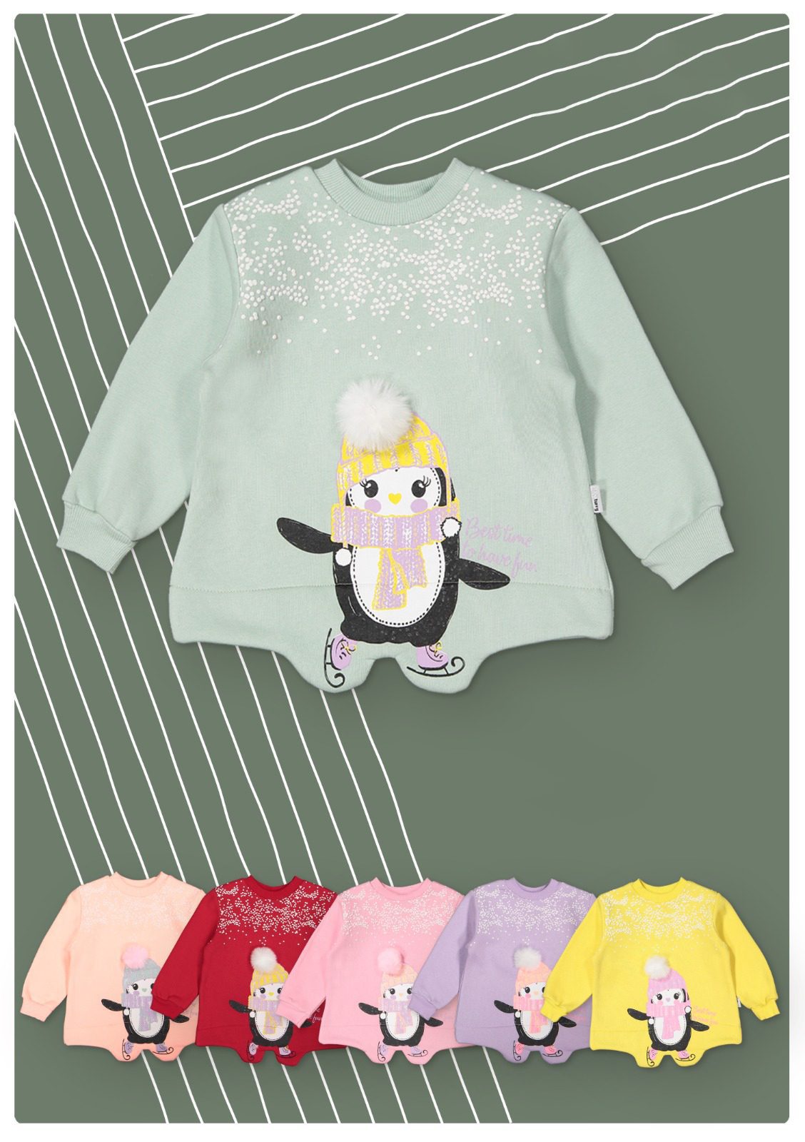 Penguin Themed Girl Sweatshirt / 2-3 Y | 3-4 Y | 4-5 Y | 5-6 Y - Kids Fashion Turkey