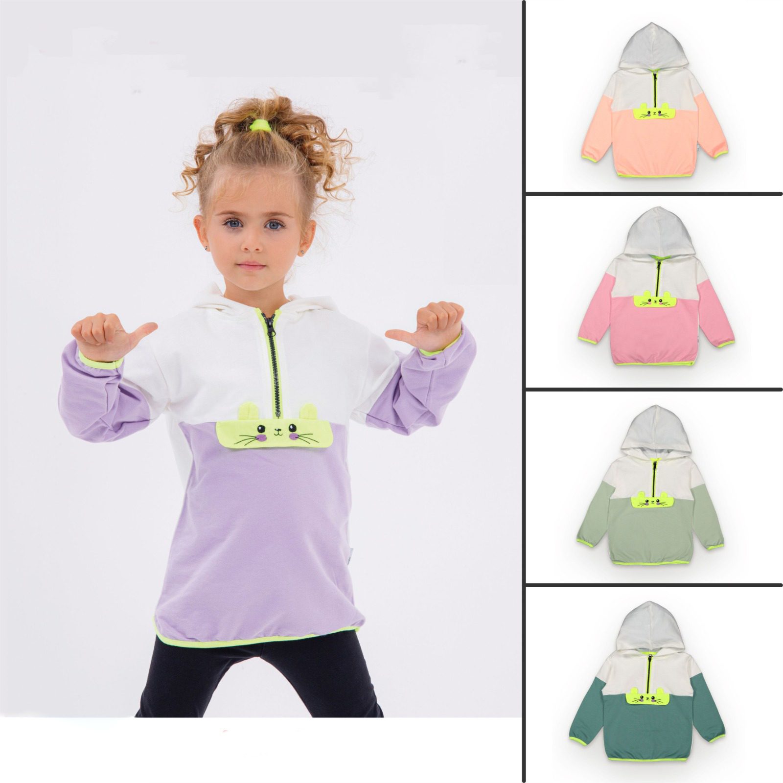 Zippered Cat Themed Sweatshirt / 2-3 Y | 3-4 Y | 4-5 Y | 5-6 Y - Kids Fashion Turkey
