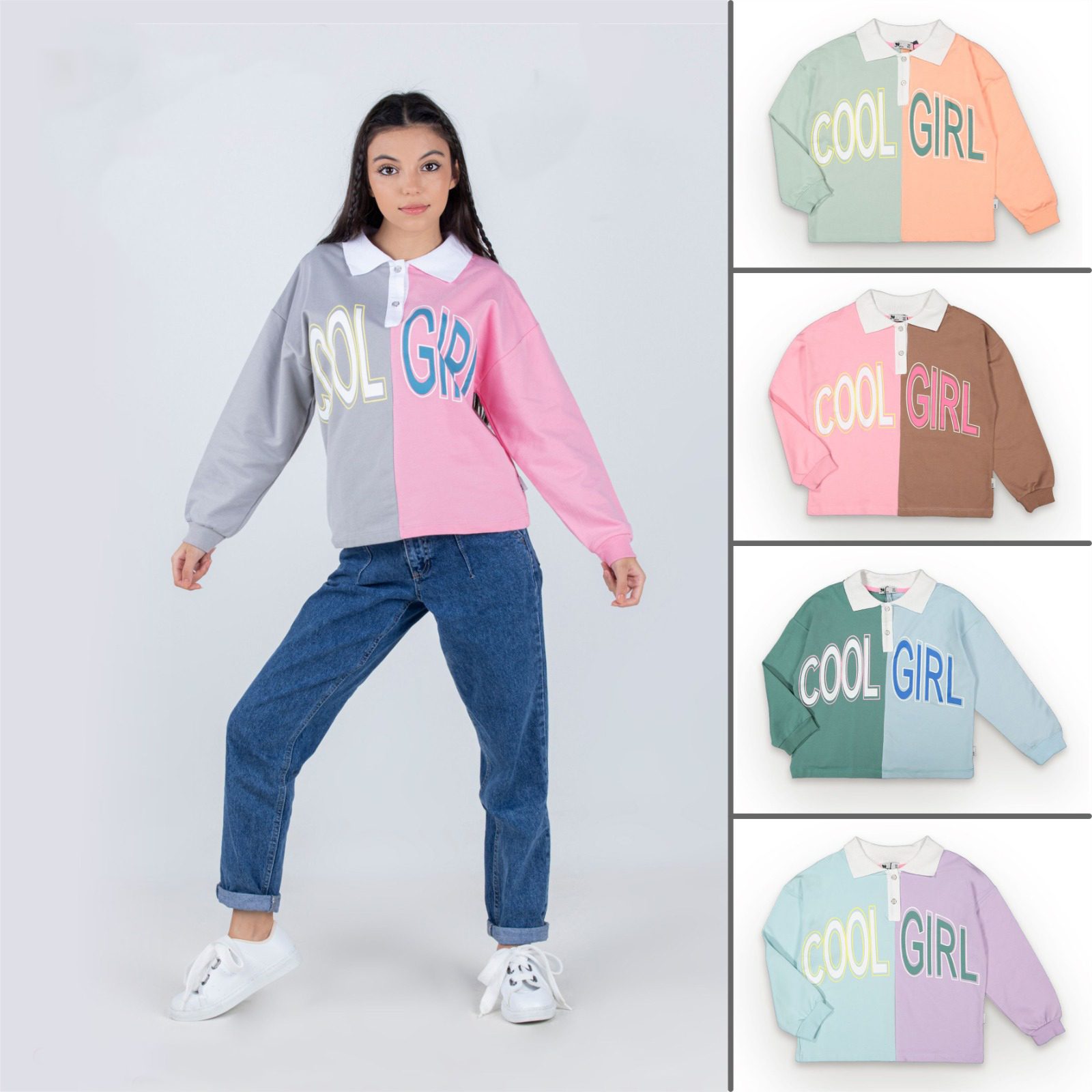 Cool Girl Sweatshirt / 10-11Y | 11-12Y | 12-13Y | 13-14Y - Kids Fashion Turkey