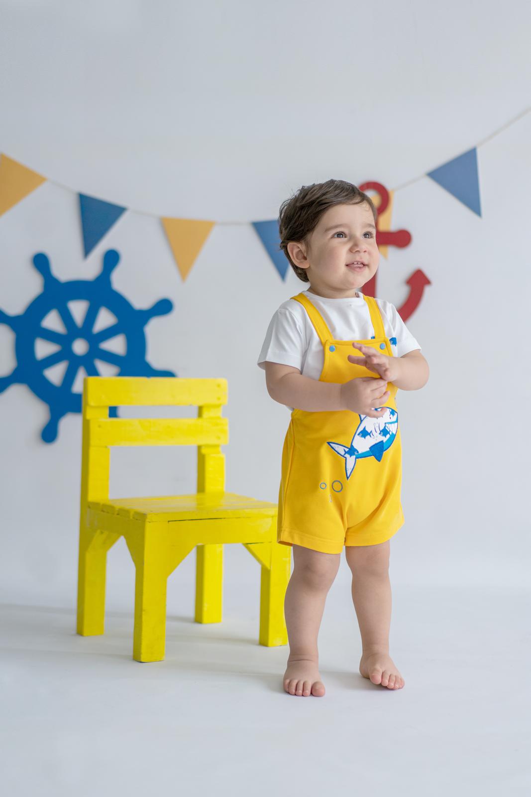 Shark Yellow Organic Baby Boy Rompers / 3-6M | 6-12M | 1-2Y - Kids Fashion Turkey
