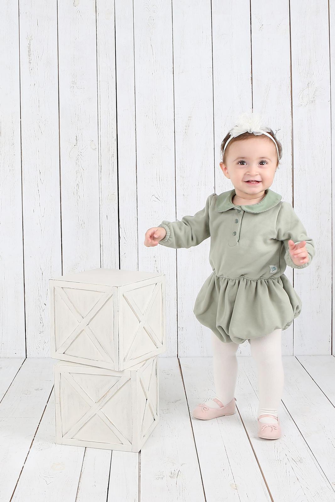 Light Green Organic Cotton Baby Girl Romper / 3-6M | 6-12M | 1-2Y - Kids Fashion Turkey