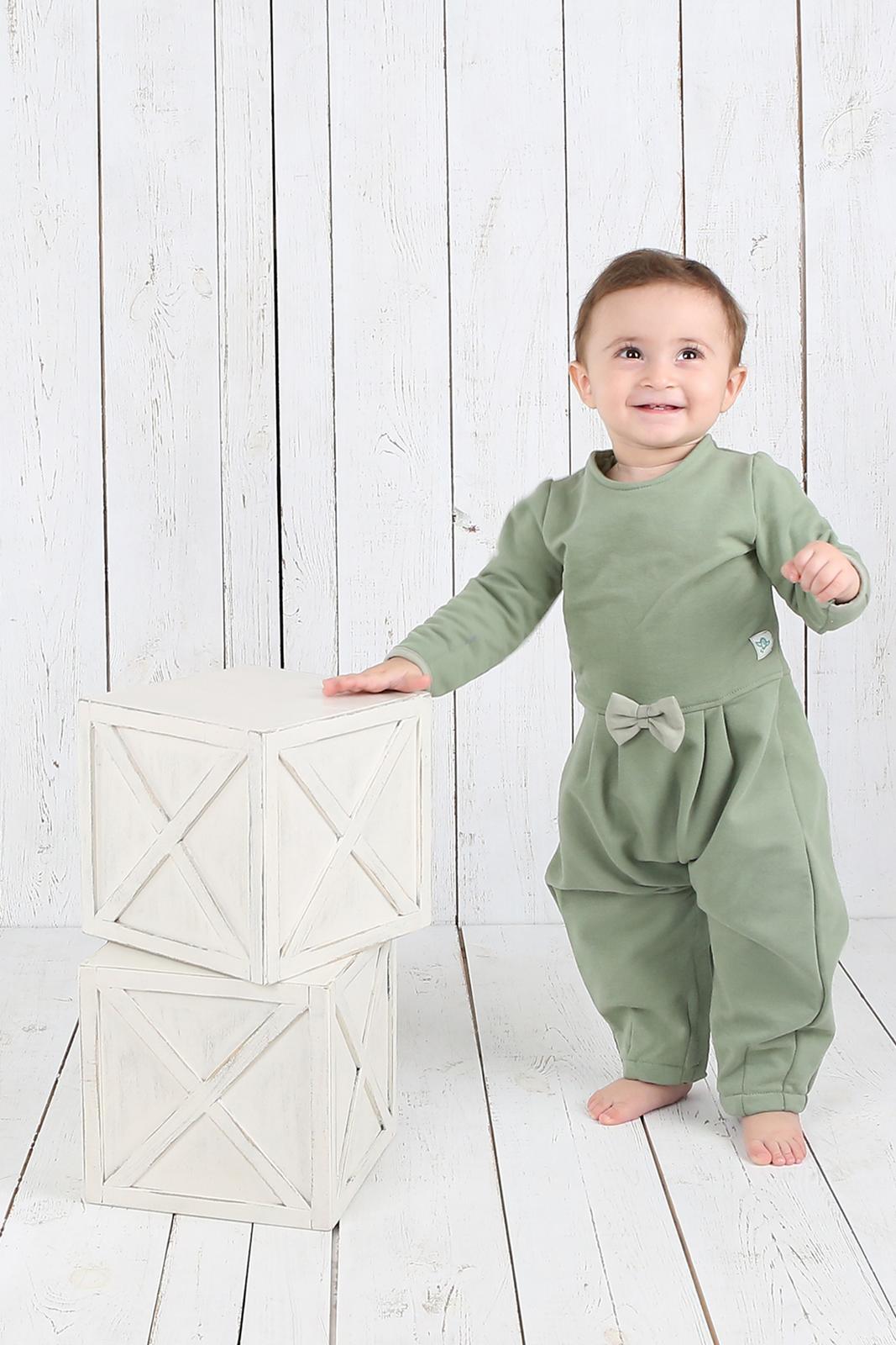 Dark Green Organic Cotton Baby Girl Rompers - 1-2Y | 2-3Y - Kids Fashion Turkey