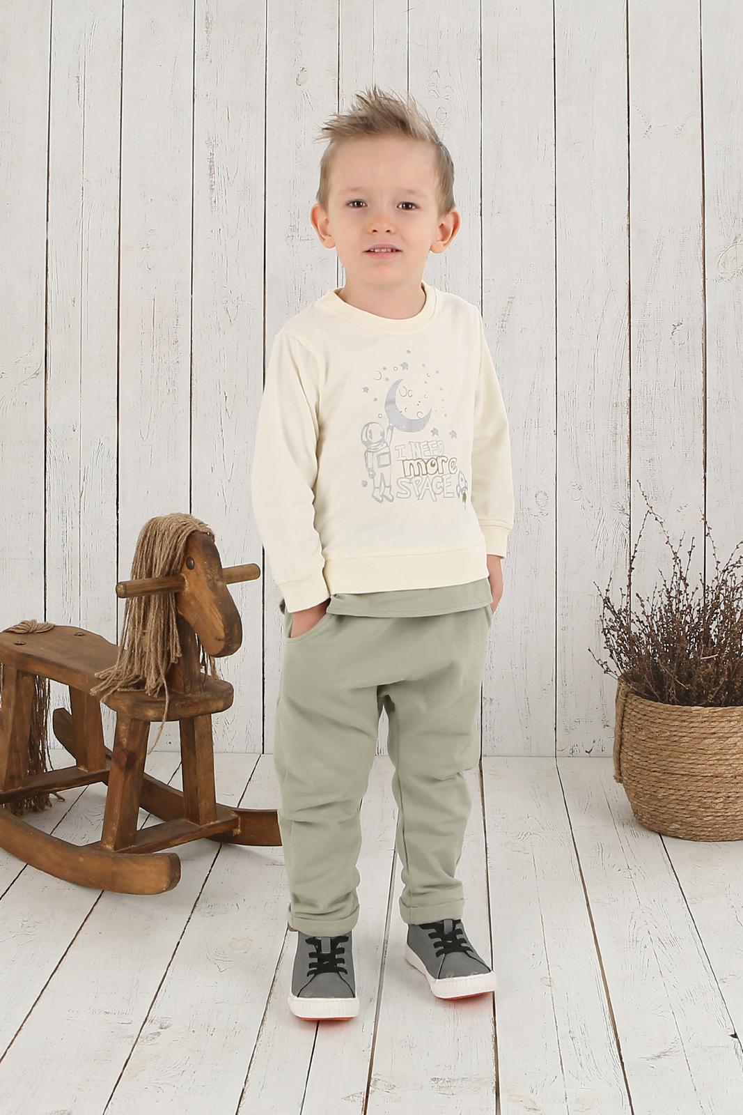 Ecru Organic Cotton Long Sleeve Boy T-Shirt / 6-12M | 1-2Y | 2-3Y | 3-4Y | 4-5Y - Kids Fashion Turkey