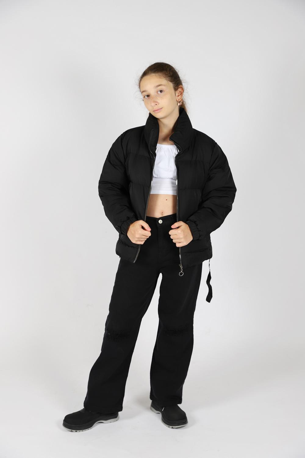 Girl Black Side Zipper Detailed Style Coat / 10Y | 11Y | 12Y | 13Y | 14Y - Kids Fashion Turkey