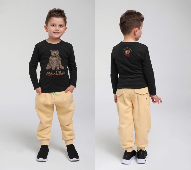 Boy Black Bear Print T-Shirt / 9-12M | 2Y | 3Y | 4Y | - Kids Fashion Turkey