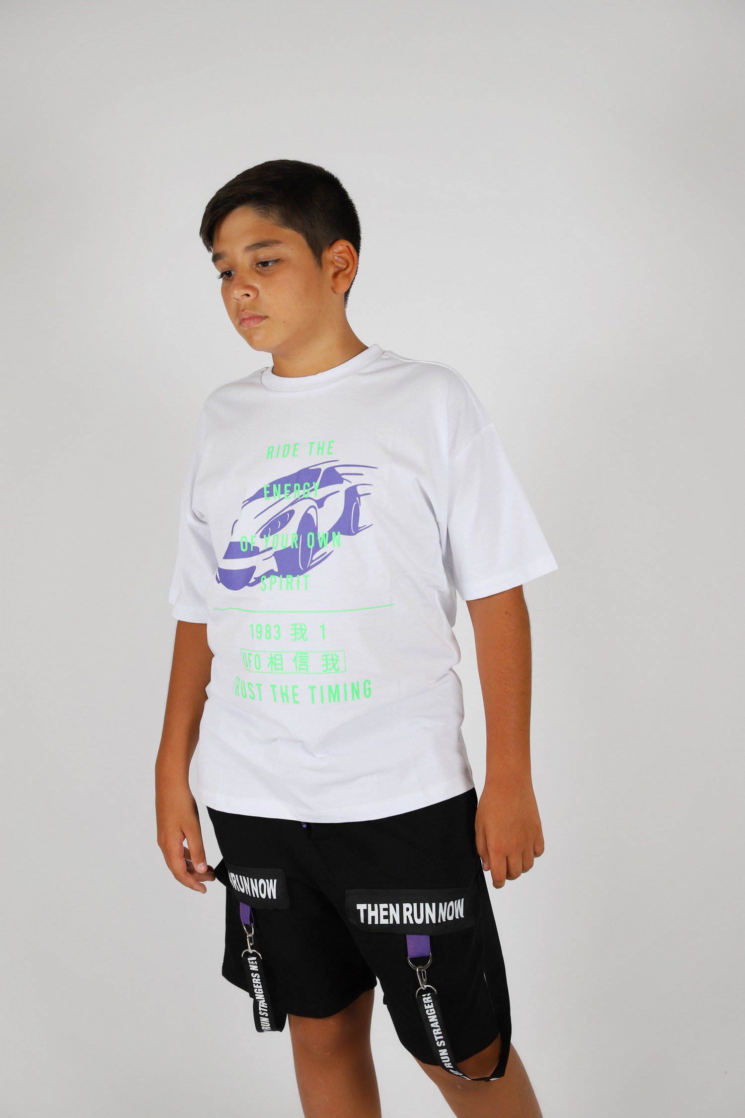 Boy Black-White T-Shirt And Shorts 2 Pcs Set | 9Y | 10Y | 11Y | 12Y | 13Y | 14Y - Kids Fashion Turkey