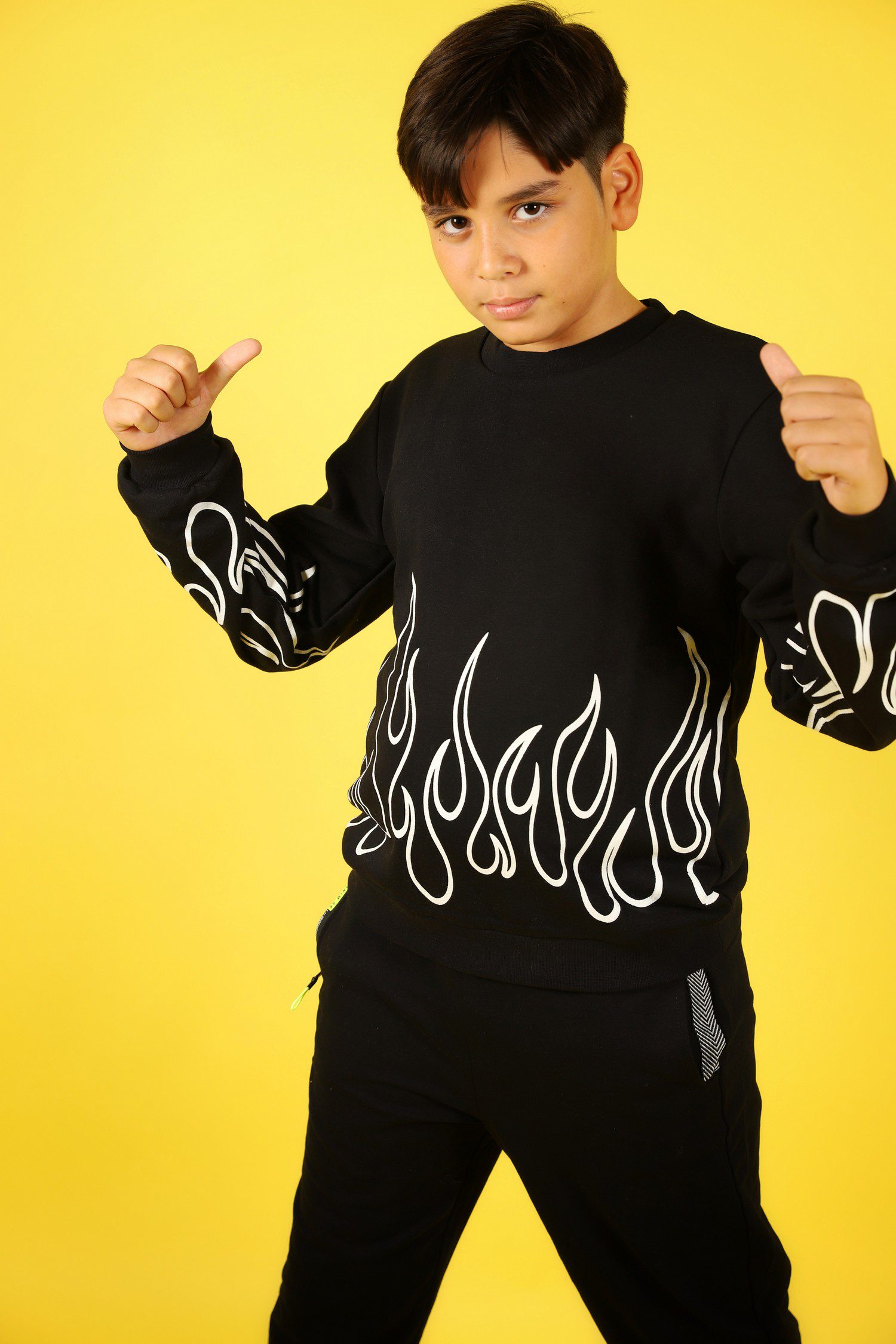 Unisex Sweat Shirt With Flame Detail | 9Y | 10Y | 11Y | 12Y | 13Y | 14Y - Kids Fashion Turkey