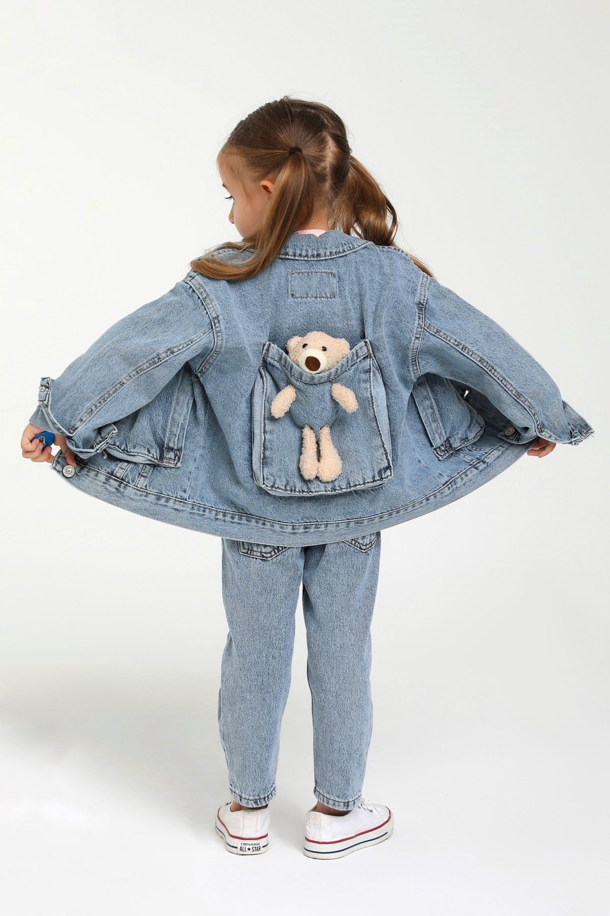 Unisex Denim Jacket With Bear Detail / 9-12M | 2Y | 3Y | 4Y - Kids Fashion Turkey