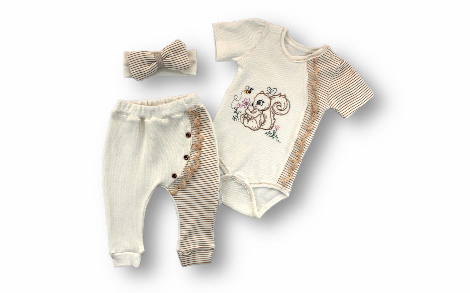 Baby Girl 3 Pieces Squirrel Bodysuit Set / 3-6M | 6-9M | 9-12M - Kids Fashion Turkey