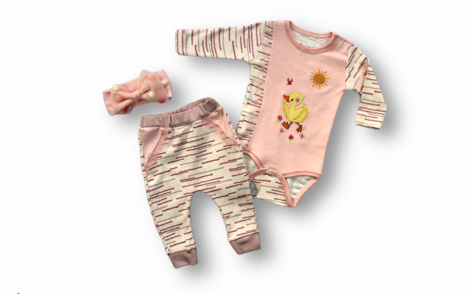 Baby Girl 3 Pieces Set (Bodysuit - Pant - Bandana) / 0-3M | 3-6M | 6-9M - Kids Fashion Turkey