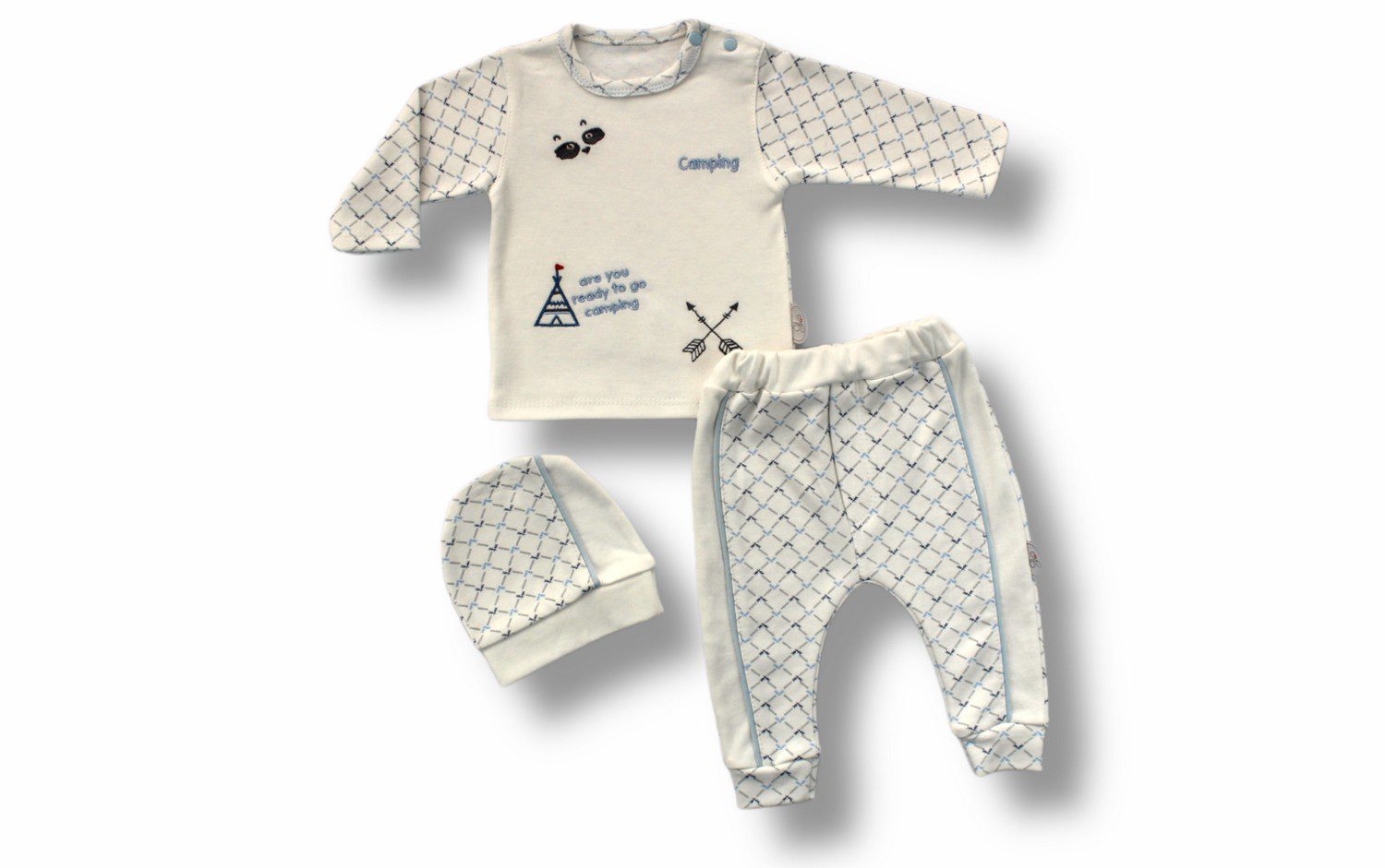 Baby Boy 3 Pieces Set (T-Shirt - Pant - Beret) / 3-6M | 6-9M | 9-12M - Kids Fashion Turkey