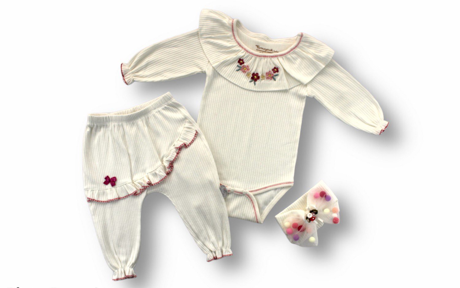 Baby Girl 3 Pieces Set (Bodysuit - Pant - Bandana) / 3-6M | 6-9M | 9-12M - Kids Fashion Turkey