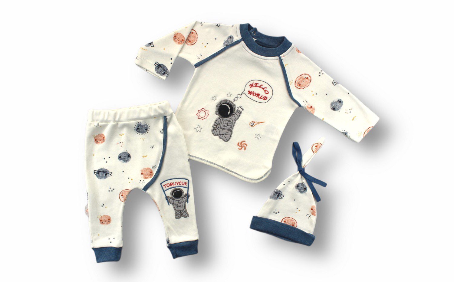 Baby Boy 3 Pieces Set (Body - Pant - Beret) / 3-6M | 6-9M | 9-12M - Kids Fashion Turkey