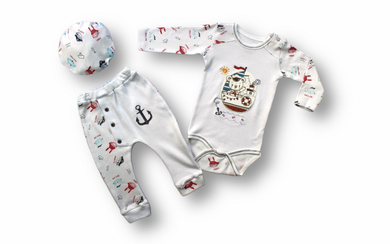 Baby Boy 3 Pieces Set (Bodysuit - Pant - Hat) / 3-6M | 6-9M | 9-12M - Kids Fashion Turkey