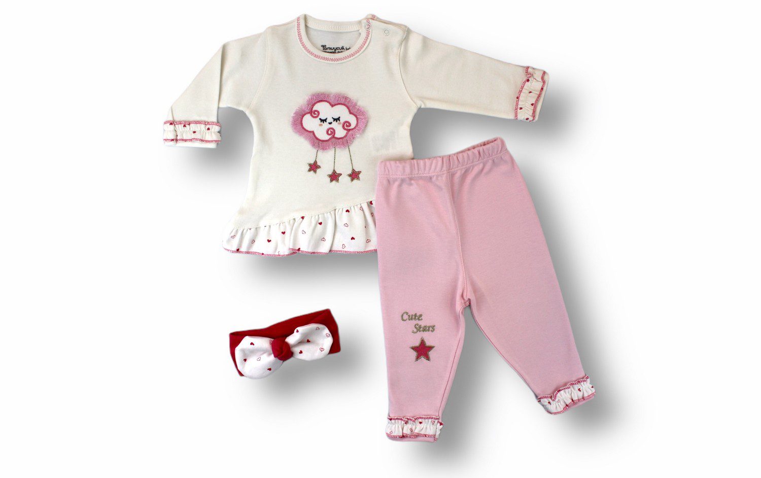 Baby Girl 3 Pieces Cloud Frilly Tracsuit Set / 3-6M | 6-9M | 9-12M - Kids Fashion Turkey