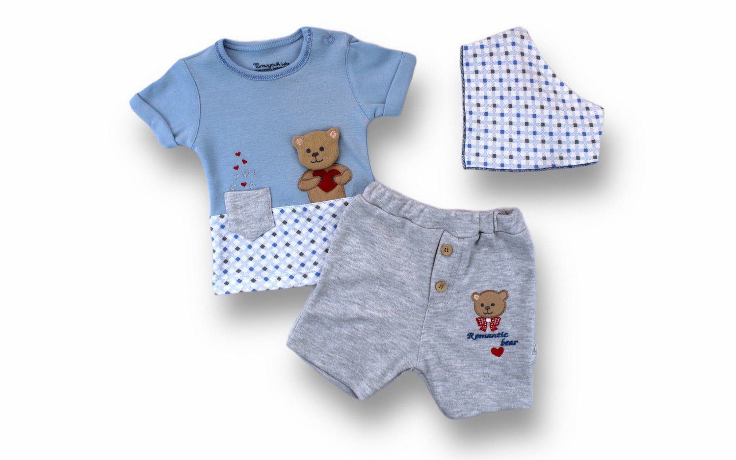 Baby Boy 3 Pieces Bear Tracksuit Set / 3-6M | 6-9M | 9-12M | 12-18M - Kids Fashion Turkey