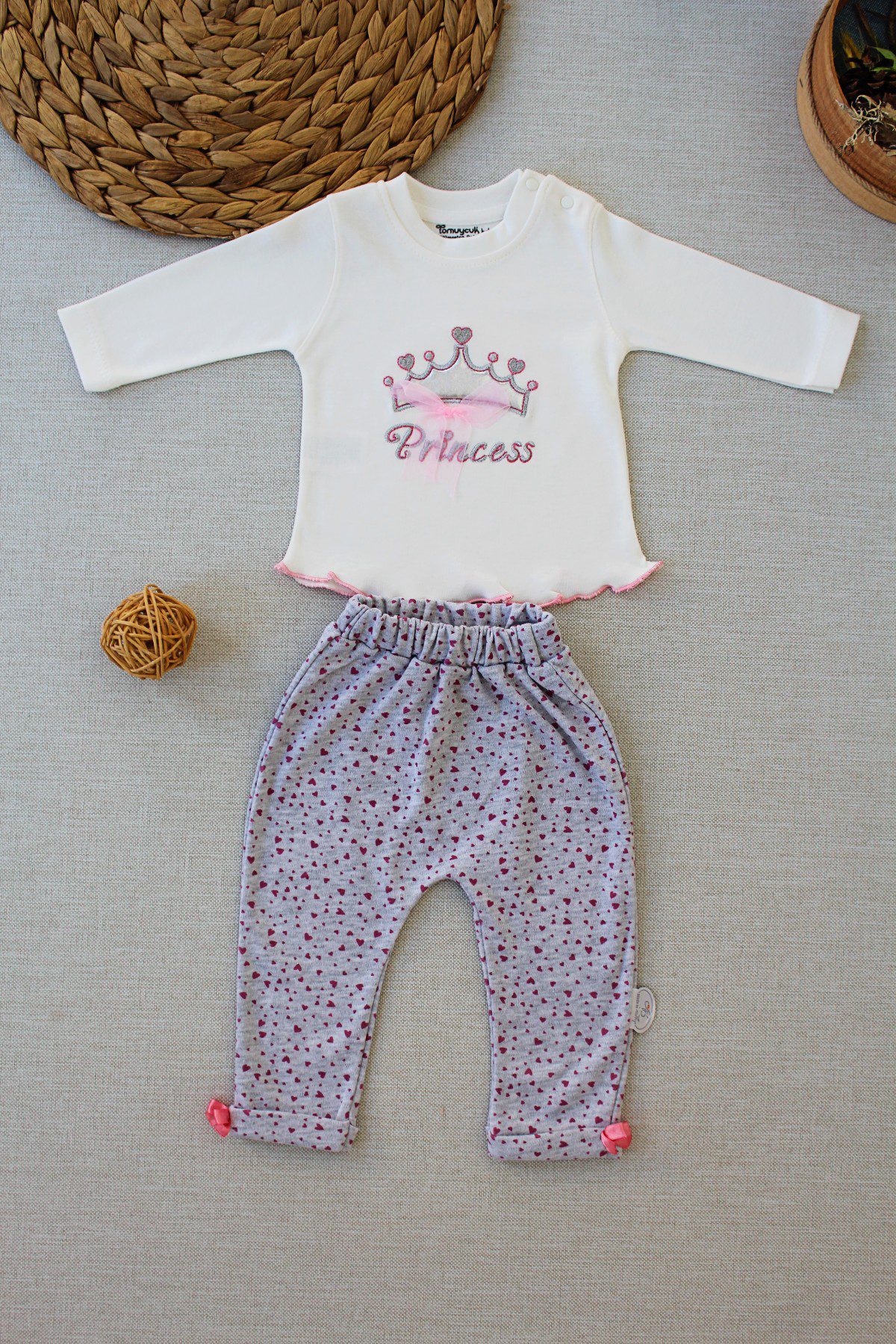 Baby Girl Ecru Princess Set 2 Pieces (Body - Pant) / 3M | 6M | 9M - Kids Fashion Turkey