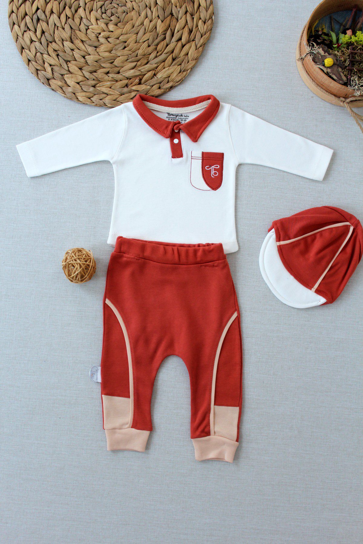 Baby Boy 3 Pieces Tracksuit Set (T-Shirt - Sweatpant - Hat) / 3-6M | 6-9M | 9-12M - Kids Fashion Turkey