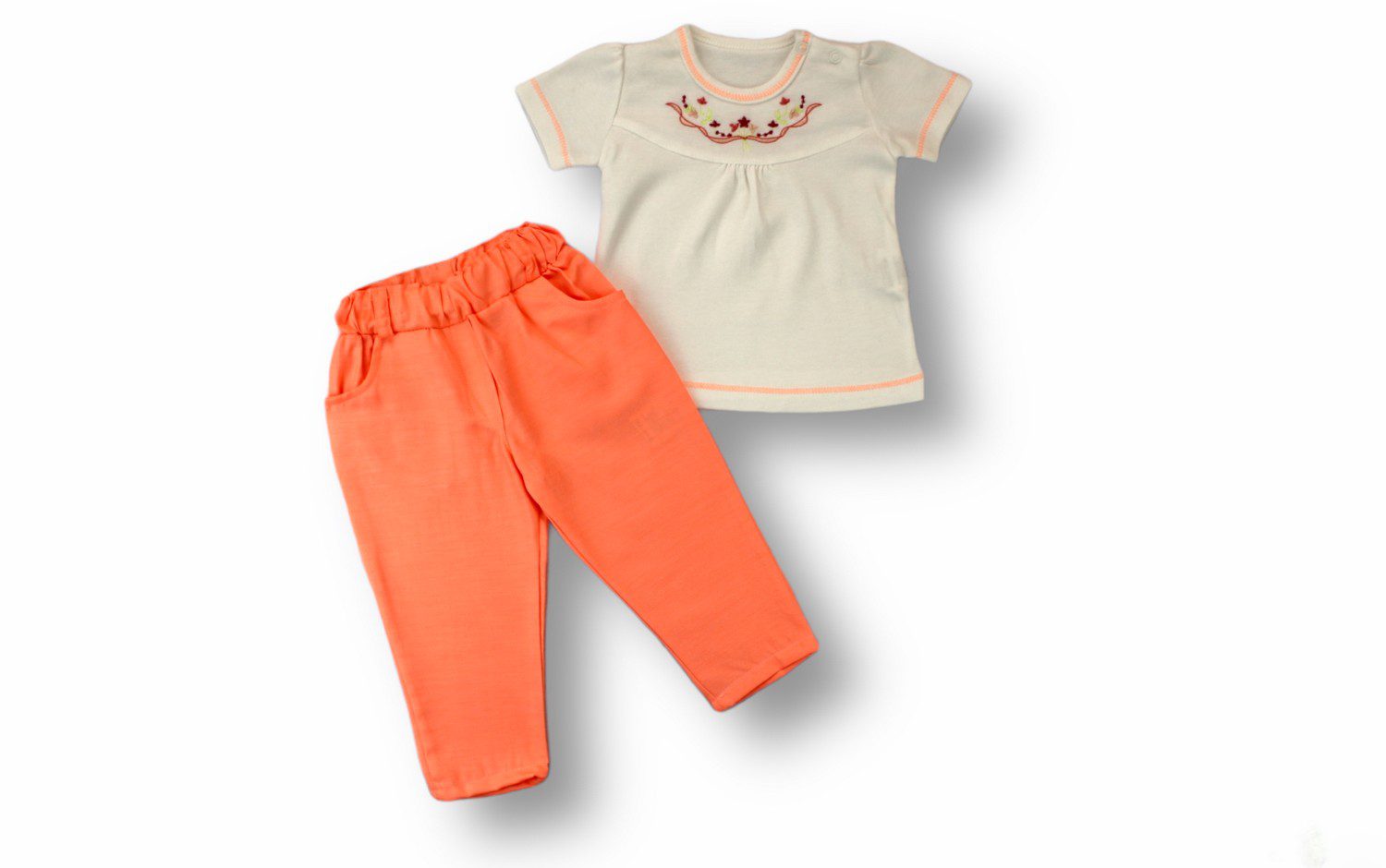 Baby Girl Neon Orange Set 2 Pieces (T-Shirt + Pant) / 3-6M | 6-9M | 9-12M | 12-18M - Kids Fashion Turkey