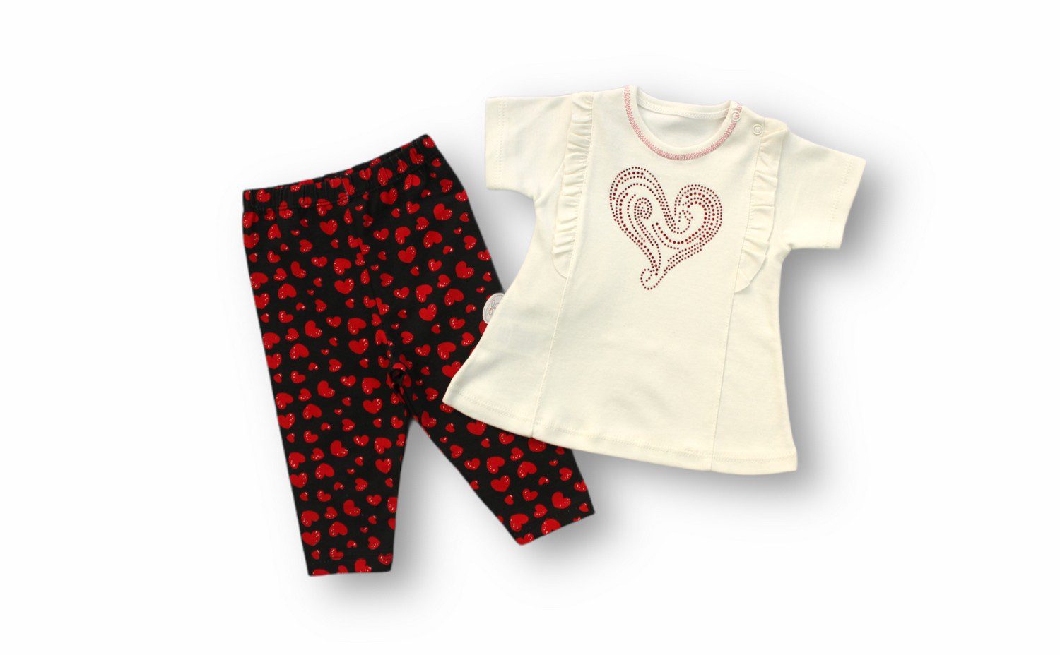 Baby Girl Heart Detail Leggings Set 2 Pieces (T-Shirt - Pant) / 3-6M | 6-9M | 9-12M | 12-18M - Kids Fashion Turkey