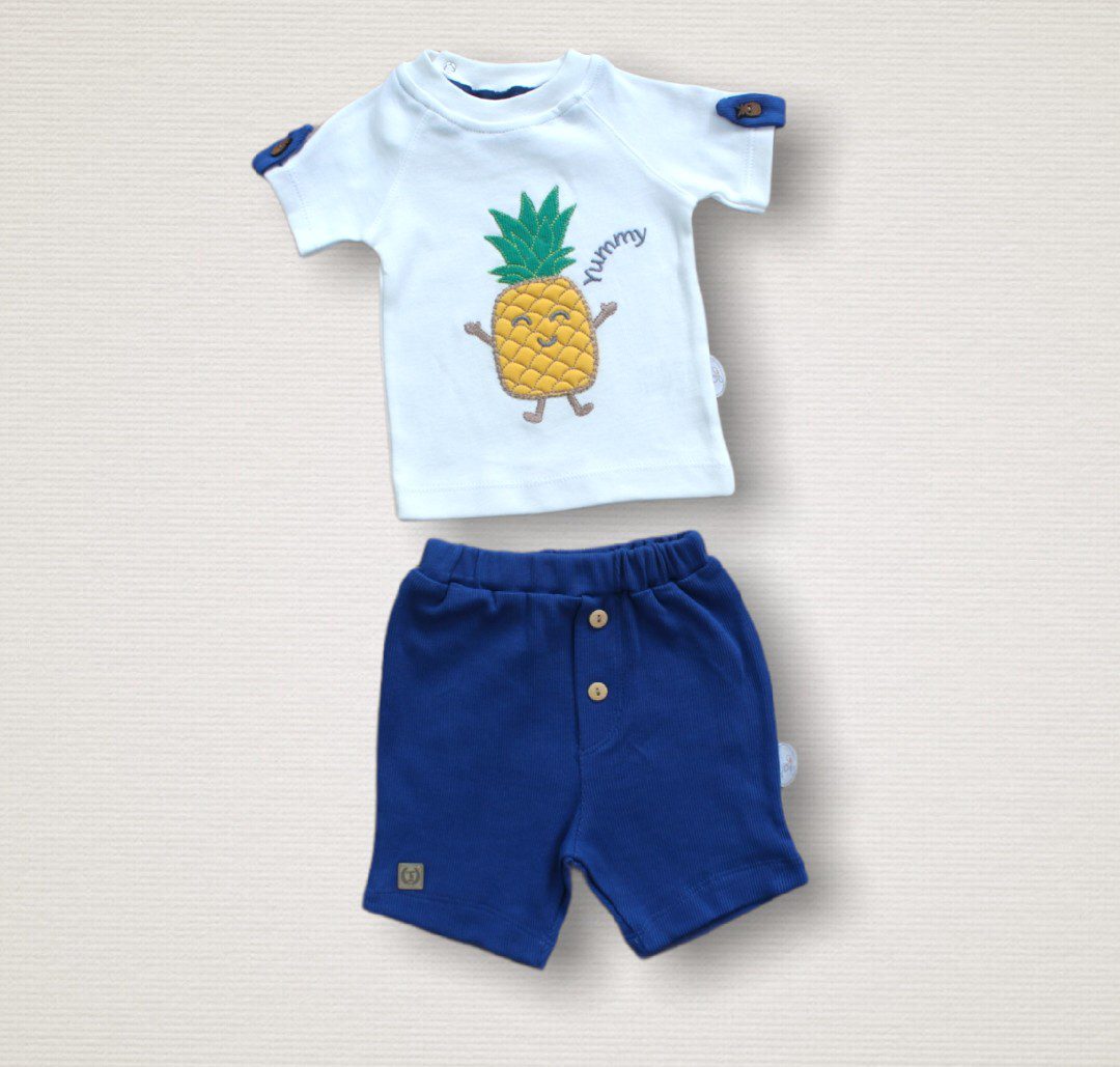 Unisex Blue Pineapple Style Set 2Pcs 6M | 9M | 12M - Kids Fashion Turkey