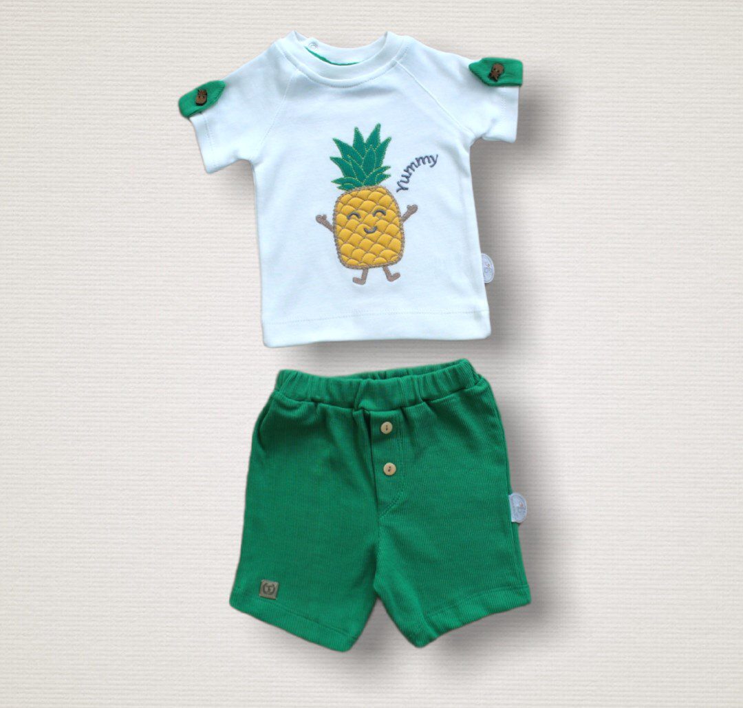 Unisex Green Pineapple Style Set 2Pcs 6M | 9M | 12M - Kids Fashion Turkey