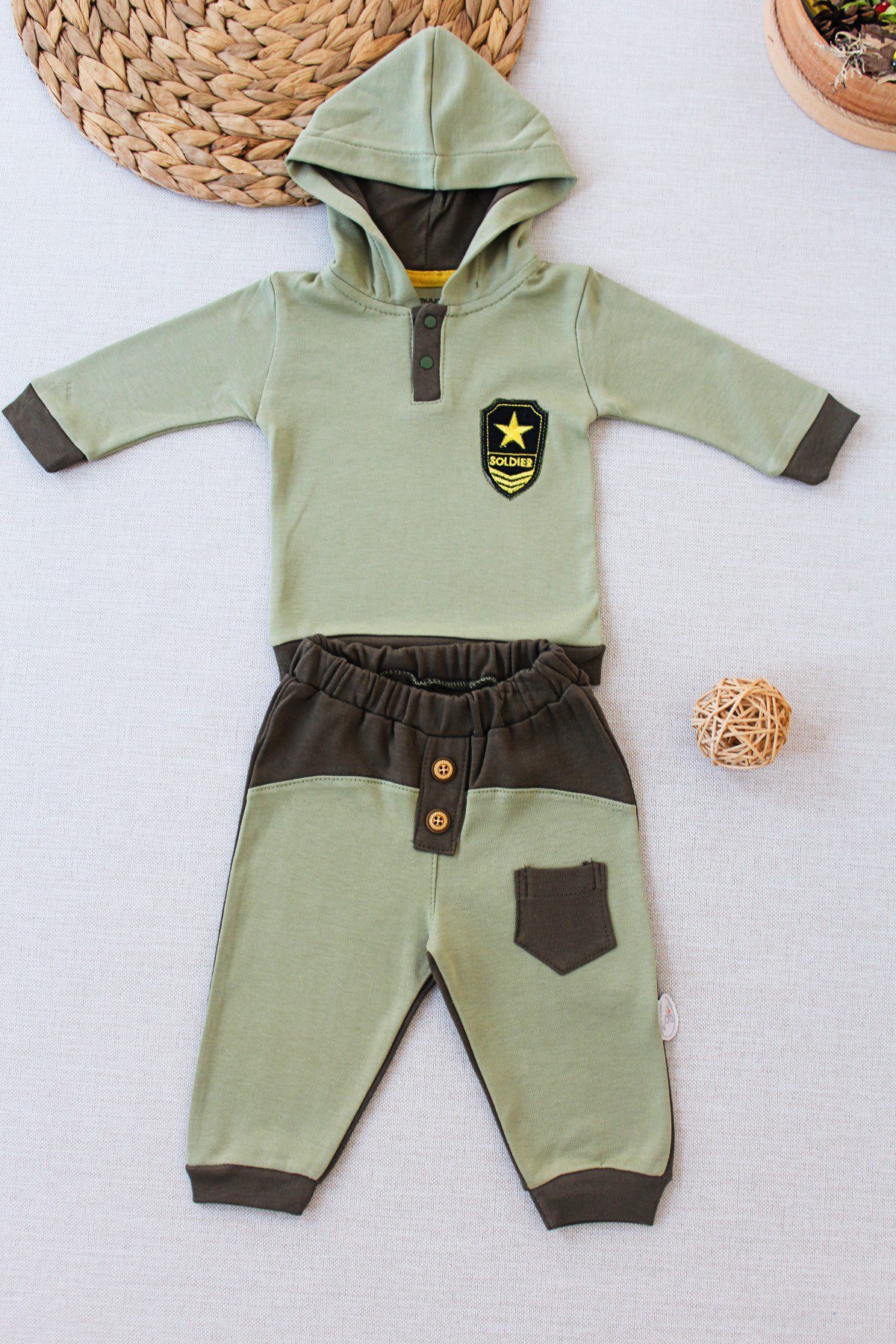 Baby Boy Green Special Forces Sweat Set 2Pcs 3M | 9M | 12M - Kids Fashion Turkey