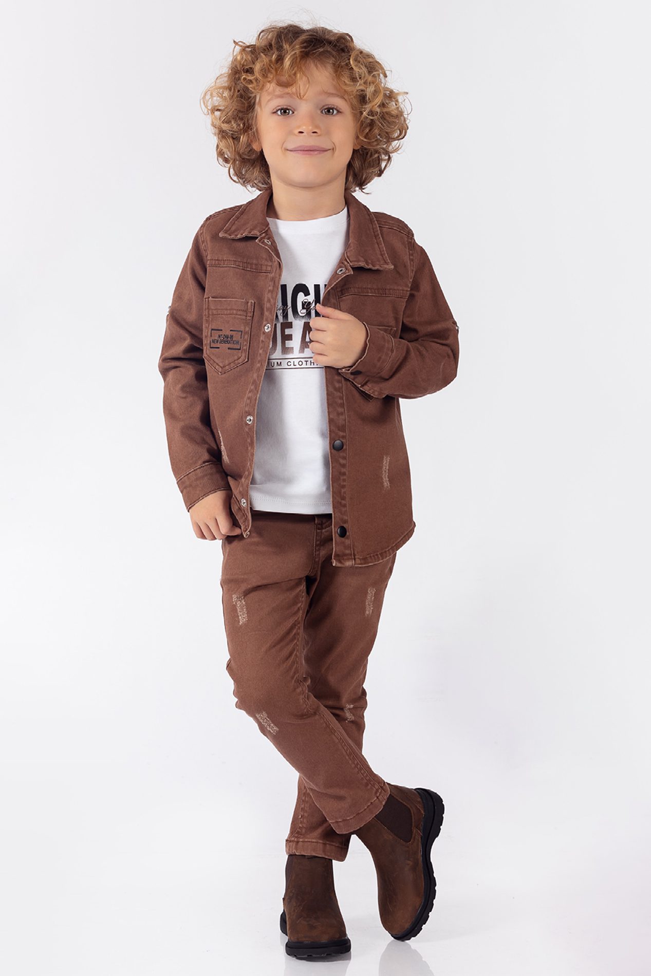 Boy 3 Pieces Sulfur Suit Set (Shirt + T-Shirt + Jean) / 2-5Y Or 6-9Y - Kids Fashion Turkey