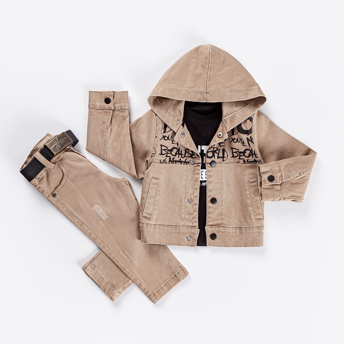 Boy 3 Pieces Sulfur Suit Set (Jacket + T-Shirt + Jean) / 9-12M |12-18M | 18-24M - Kids Fashion Turkey