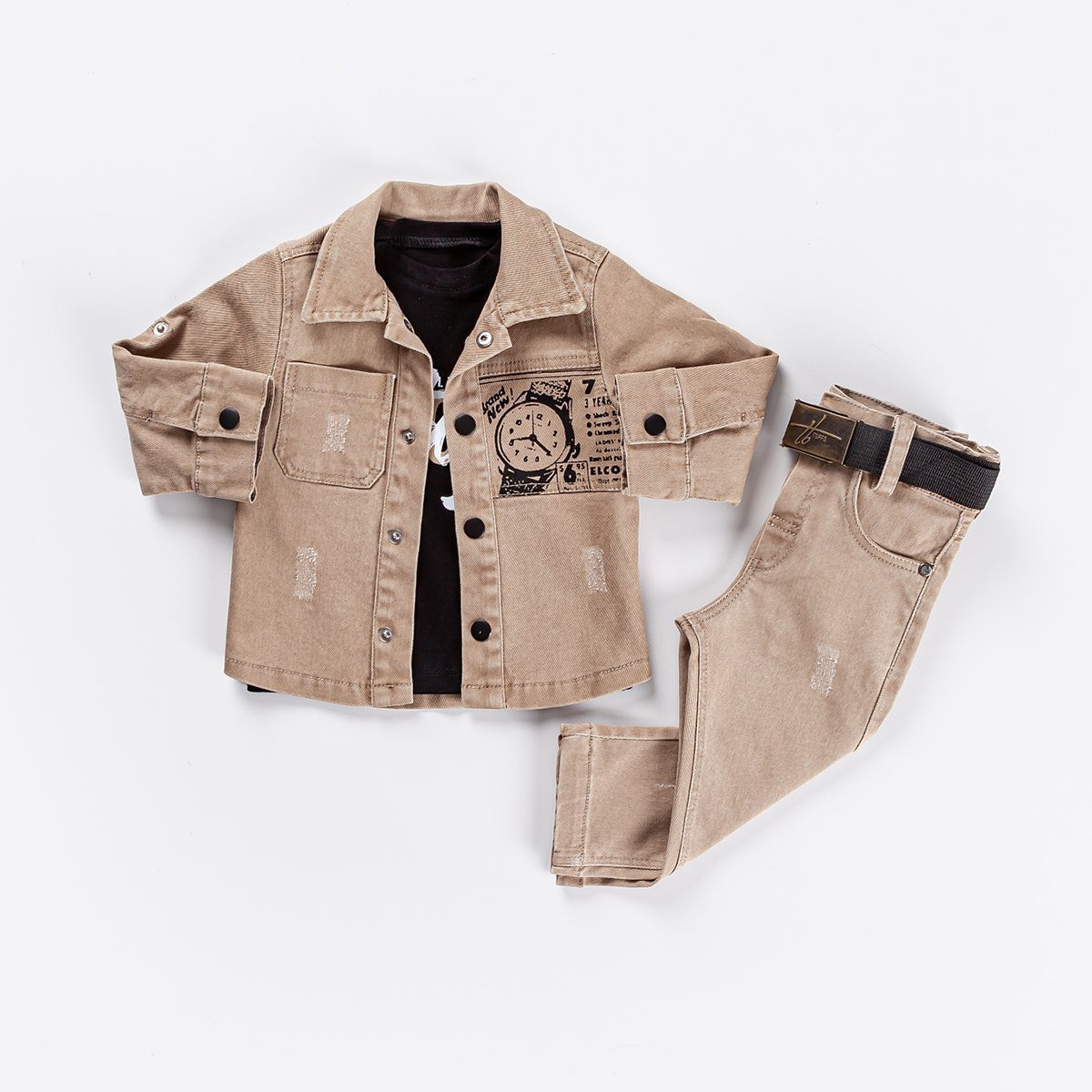 Boy 3 Pieces Sulfur Suit Set (Shirt + T-Shirt + Jean) / 9-12M |12-18M | 18-24M - Kids Fashion Turkey