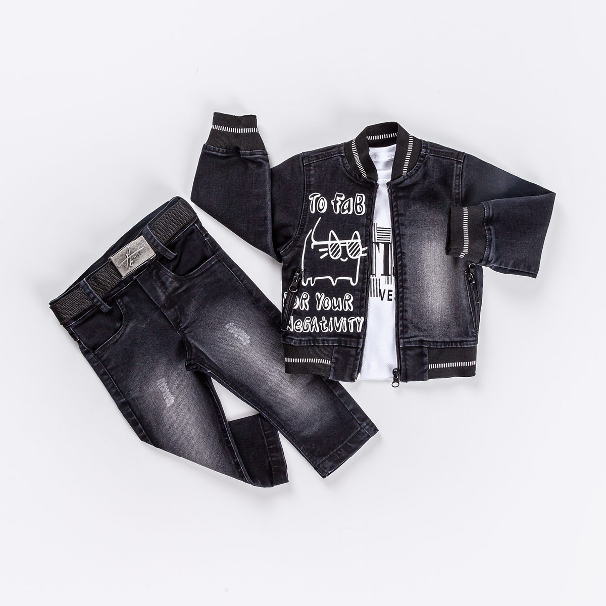 Boy 3 Pieces Denim Suit Set (Jacket + T-Shirt + Jean) / 9-12M |12-18M | 18-24M - Kids Fashion Turkey
