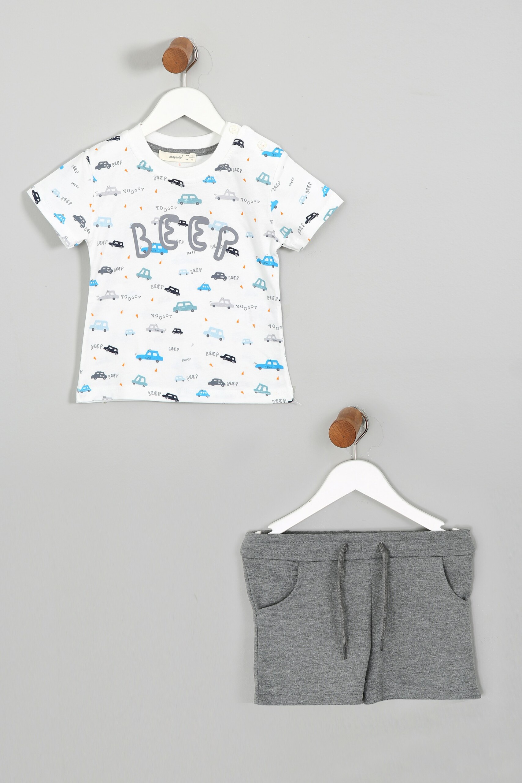 Boy And Baby Boy Car Printed 2 Pieces Set (T-Shirt - Shorts) / 9-12 M | 12-18 M | 18-24 M | 2-3 Y - Kids Fashion Turkey