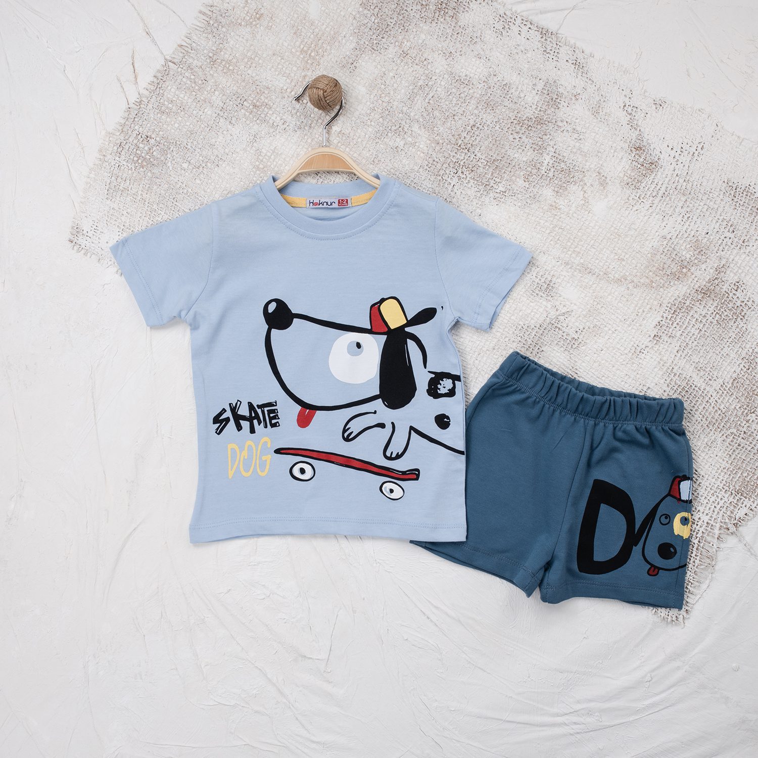 Boy Skate Dog 2 Pieces Set ( T-Shirt - Short) / 1-2Y | 2-3Y | 3-4Y | 4-5Y - Kids Fashion Turkey