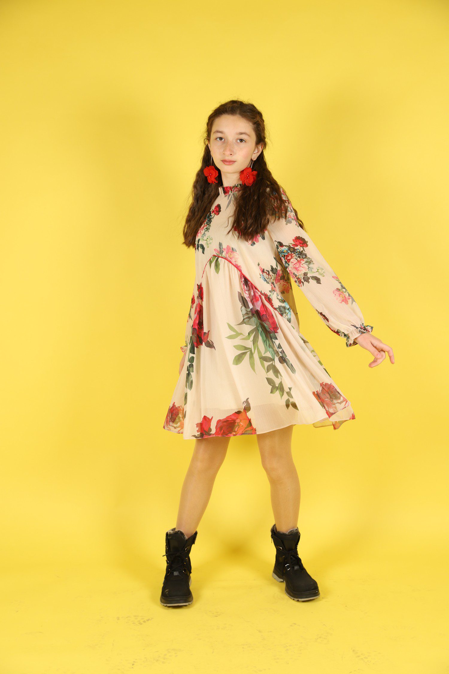 Girl Floral Printed Dress / 4-5Y | 5-6Y | 7-8Y | 9-10Y | 11-12Y - Kids Fashion Turkey
