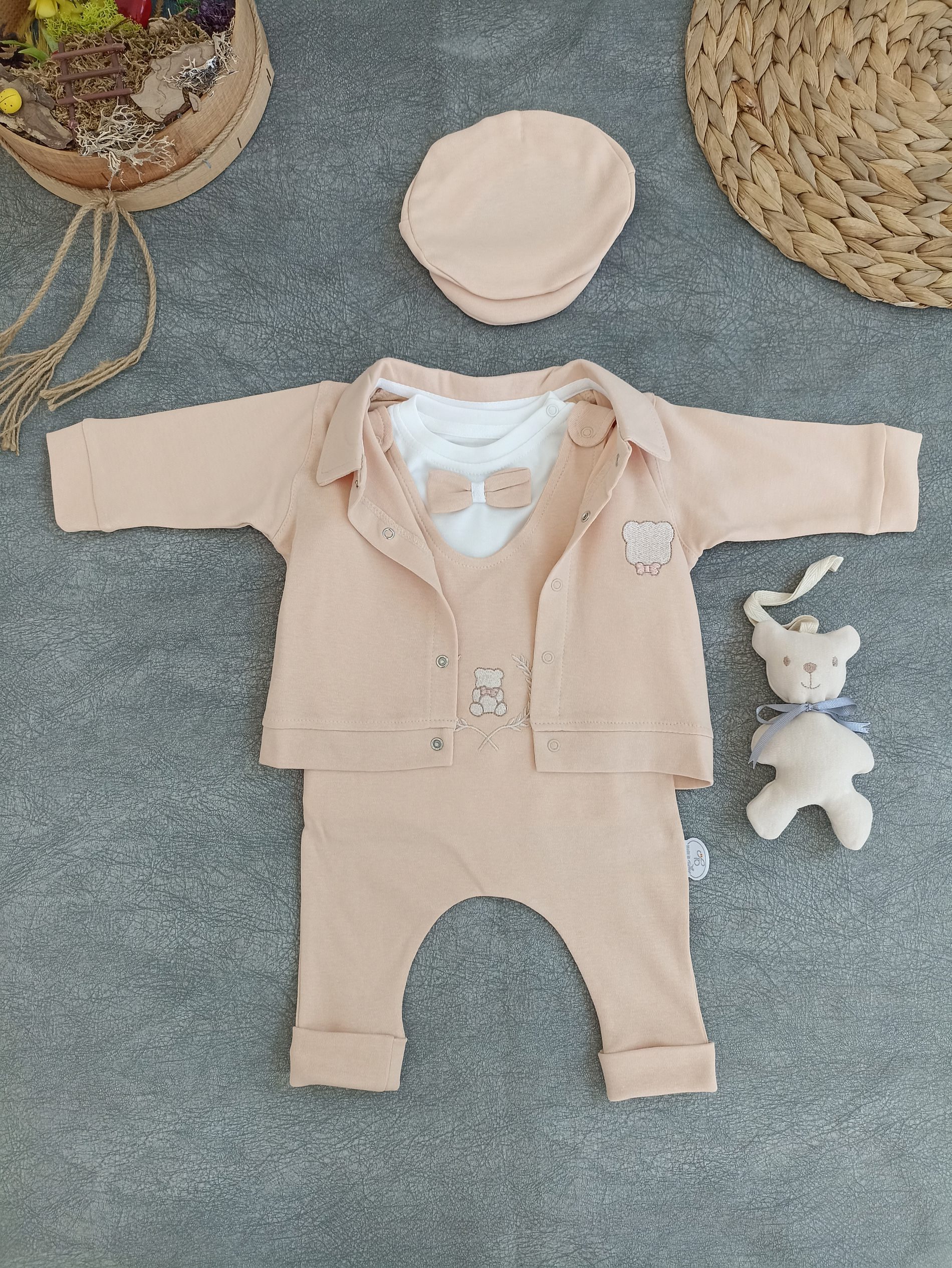 Baby Boy 5 Pieces Set (Jumpsuit - Shirt - Hat - Body - Toy) / 3M | 6M | 9M - Kids Fashion Turkey