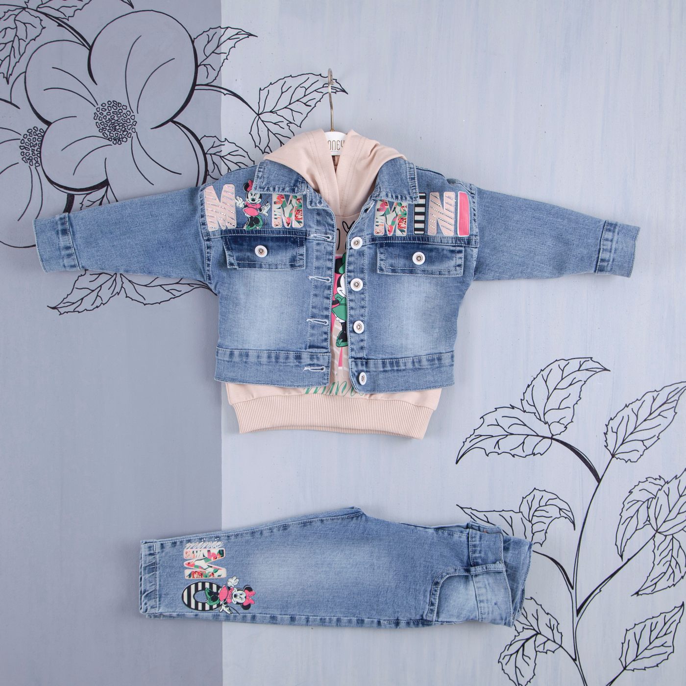 Girl 3 Pieces Set ( Sweatshirt - Jacket - Jean ) / 2Y | 3Y | 4Y | 5Y - Kids Fashion Turkey