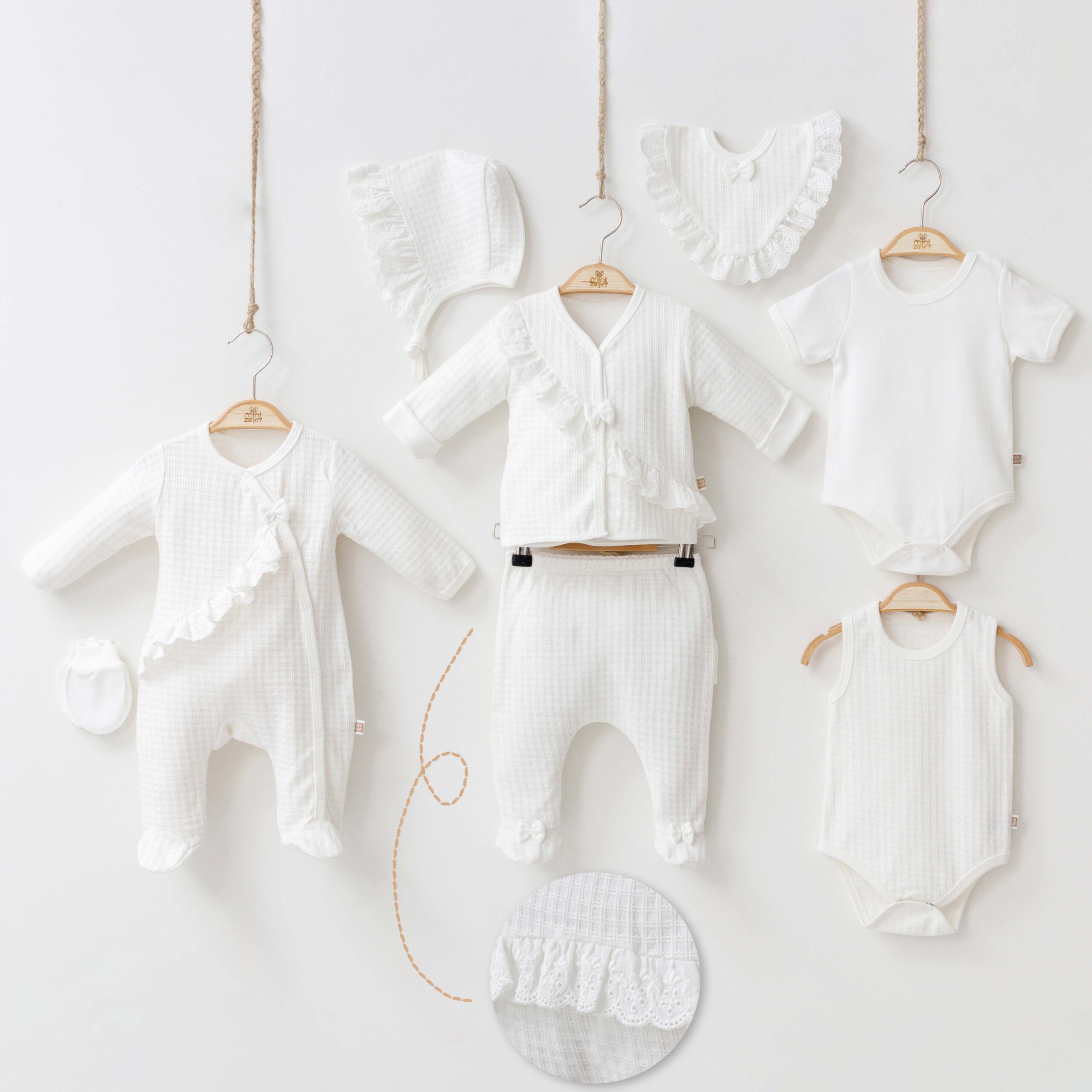 Baby Girl 8 Pieces Set (Overalls - Body - Pant - 2X Bodysuit - Bib - Beret - Gloves) / 0-3M - Kids Fashion Turkey