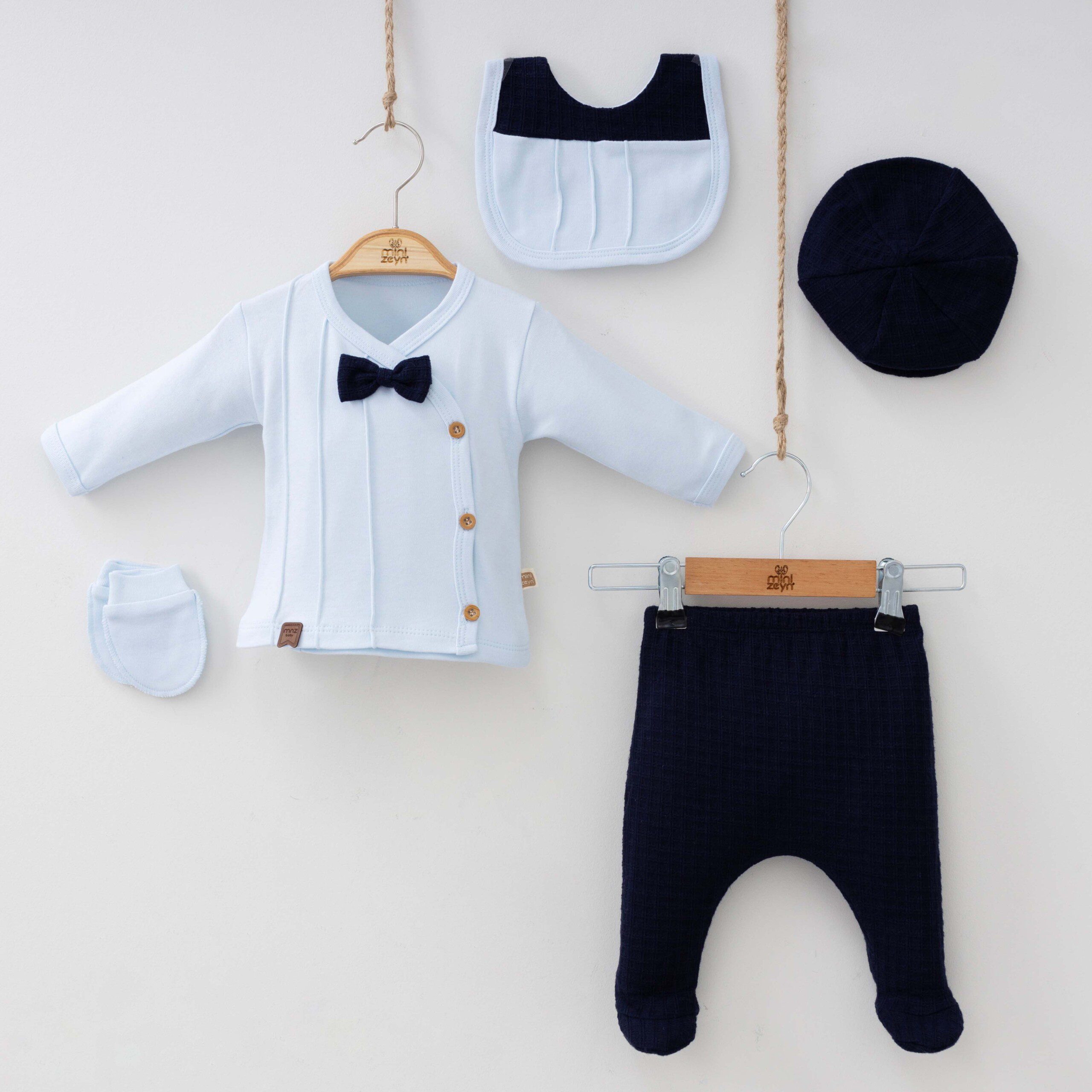 Baby Boy 5 Pieces Set (Body - Pant - Bib - Hat - Gloves) / 0-3M - Kids Fashion Turkey