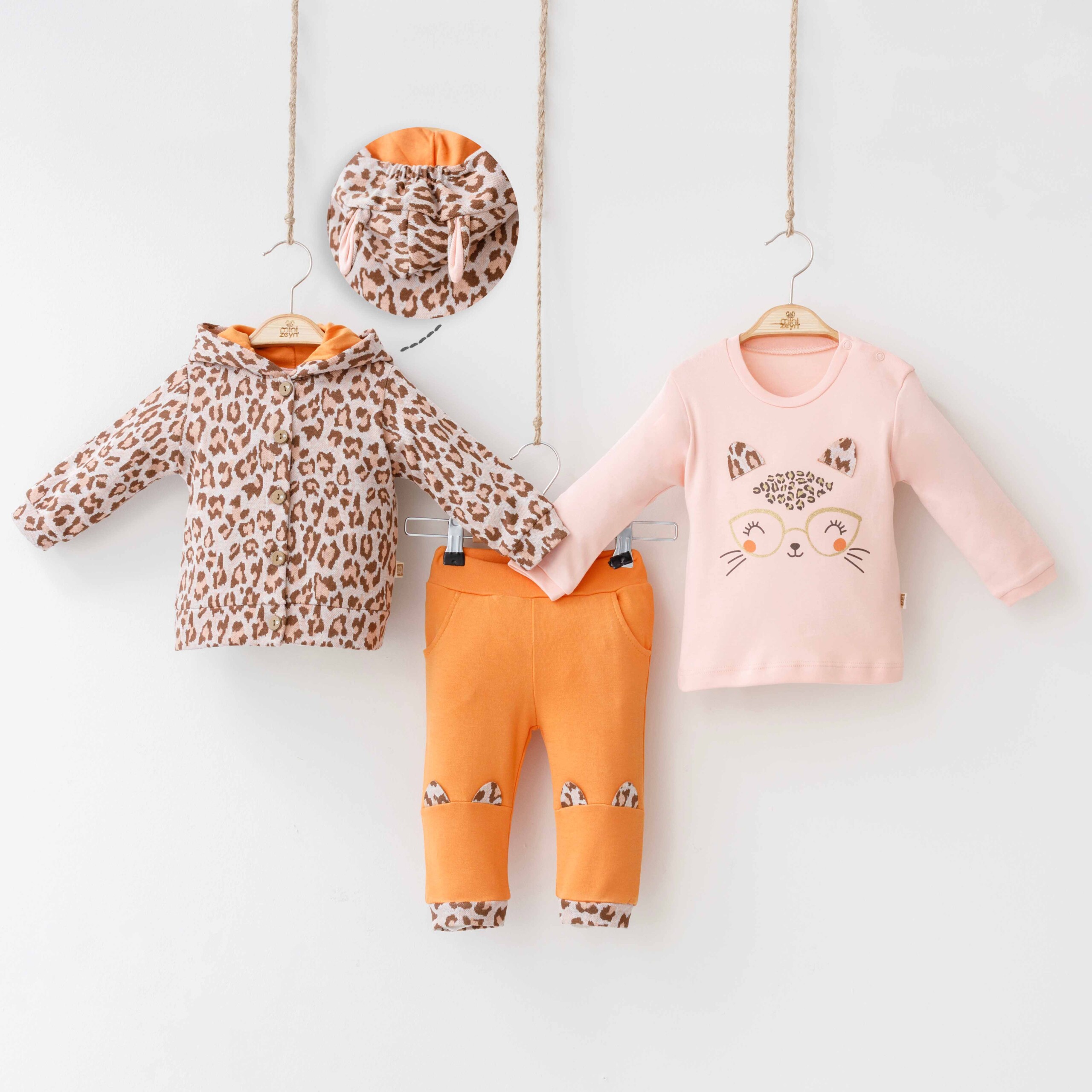 Baby Girl 3 Pieces Leopar Set (Jacket - Blouse - Pant) / 6M | 12M | 18M - Kids Fashion Turkey